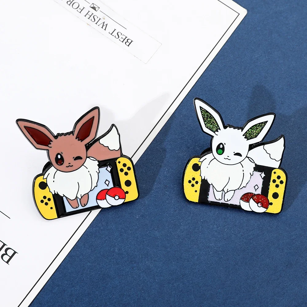 2 Pcs Anime Elf Cartoon Brooch Creative Eevee Game Console Enamel Pin Metal Badge Jewelry Clothing Backpack Accessories Gift view 6