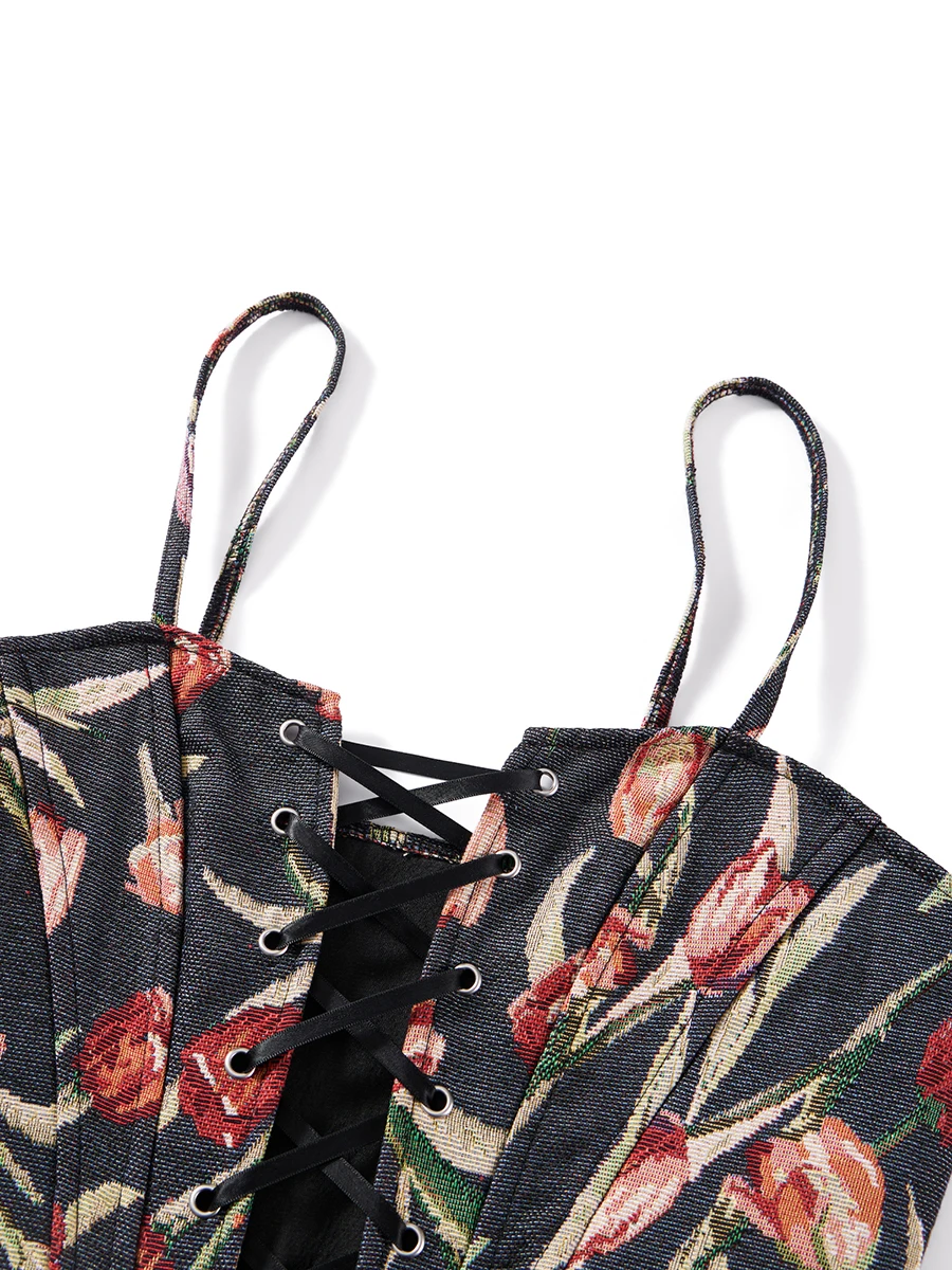 Jacquard Korsetten Voor Damesmode Bloemen Fishbone Bustiers Dames Uitgaan Feest Hemdje