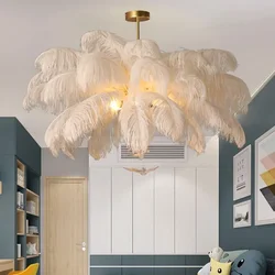 Modern Ostrich Feather Lamp LED Pendant Light Nordic Home Decor Lustre Chandelier for Living Room Bedroom Indoor Lighting Luxury