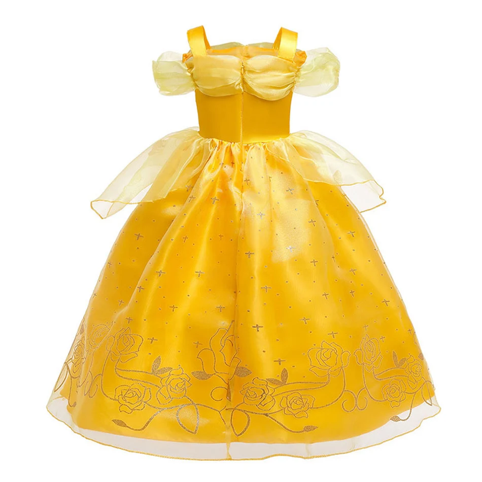 Costume de Cosplay de princesse pour enfants, robe florale Belle, tenues fantaisie de bête de la beauté, robe élégante de fête de carnaval d'halloween