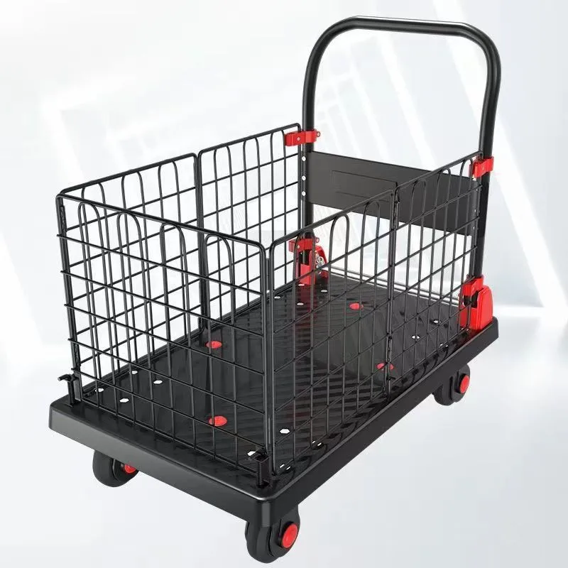 

Fence car camping folding trailer turnover push goods four-wheeled flat plate stall pull cart portable trolley