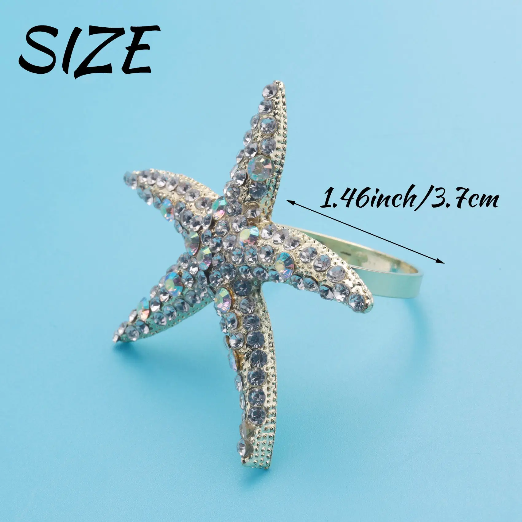 HHO-8 Pack Crystal Starfish Napkin Rings,Rhinestone Napkin Ring Napkin Holders For Wedding Party, Beach Table Decor