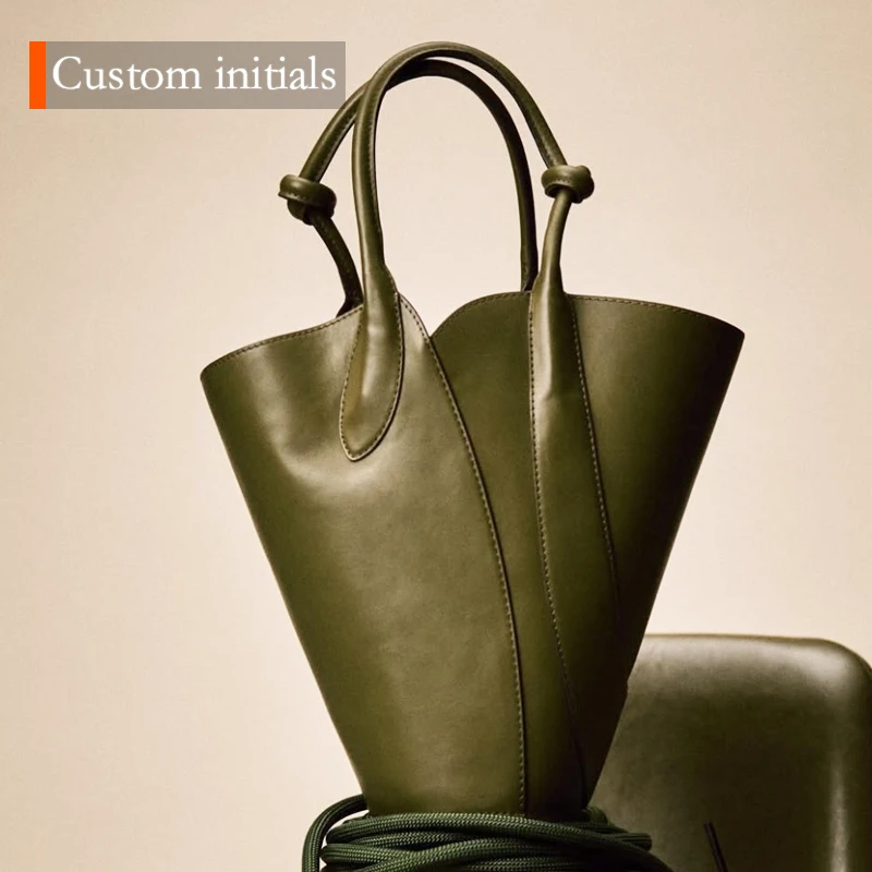 Custom Initials Bucket Bags For Women Luxury Designer Handbag And Purses 2025 New In PU Petal Top Handle Large Capacity Shoulder