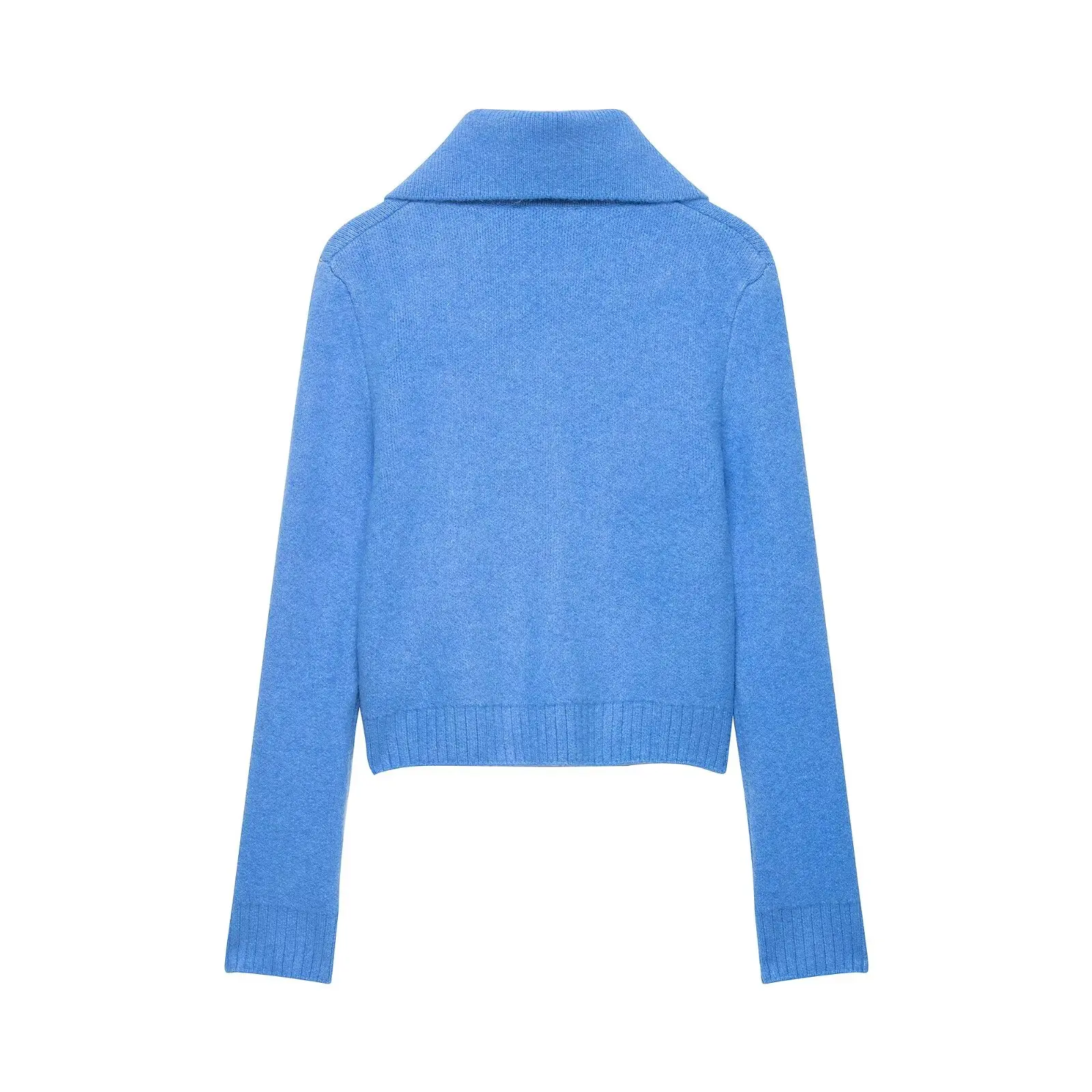 Nlzgmsj 2026 Frühling Neue Runde Einfarbige Gestrickte Offene Strickjacke für Damen mit Revers und Reißverschluss, Freizeit-Strickoberteil – Detail 4