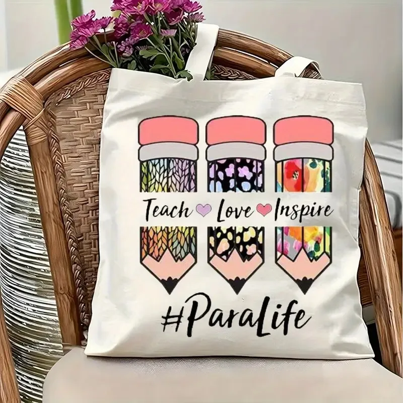 

Teacher-Themed Tote Bag I'm A Teacher, What's Your Superpower with Apple & Hearts Reusable Bag for Teacher Appreciation Gift