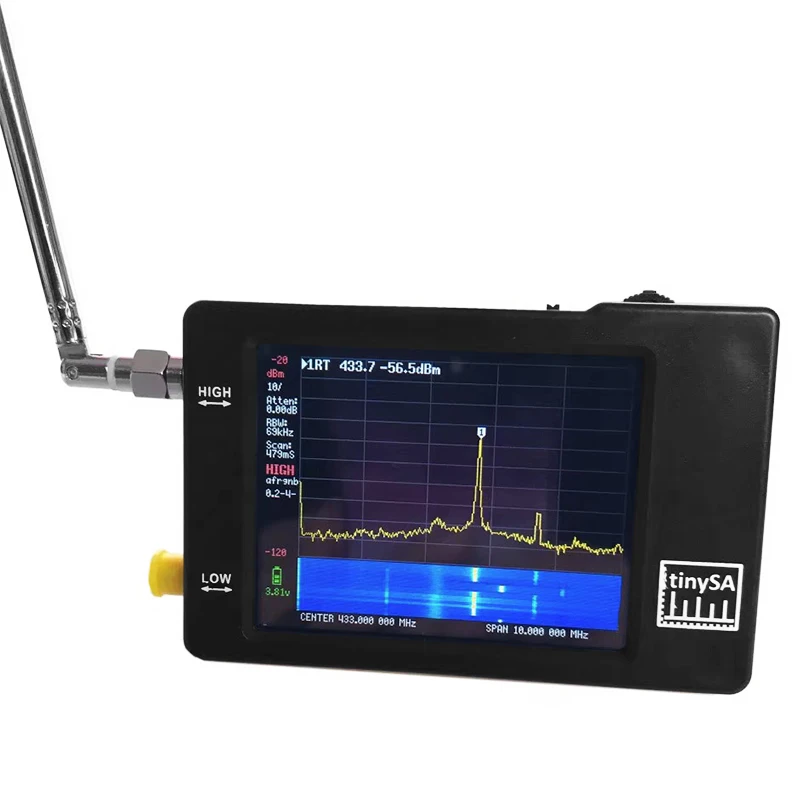 Handheld Tiny Spectrum Analyzer TinySA 2.8 Inch Touch Screen 100kHz to 960MHz Spectrum Analyzer with Battery Support PC Connect