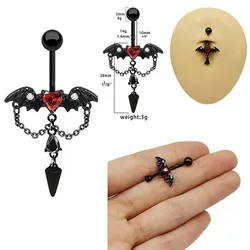 Gothic Belly Button Rings for Men Surgcial Steel Belly Piercing Jewelry Bat Dangle Navel Rings Body Jewelry for Women