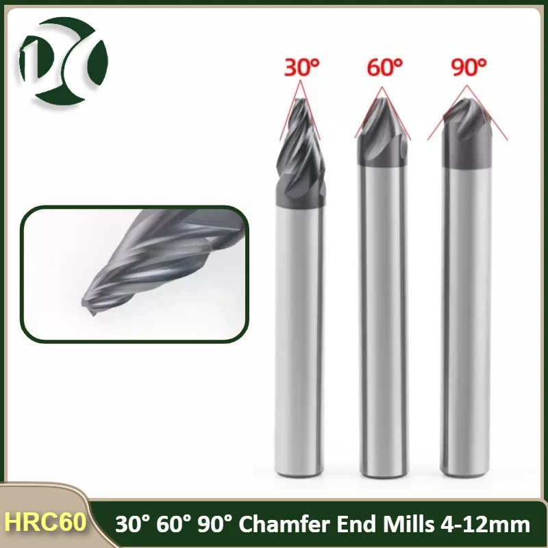 

HRC60 Chamfer Milling Cutter 90 Degree 4 Flutes Carbide Corner Countersink Chamfering Mill Deburring 4 6mm Edges V Groove Router