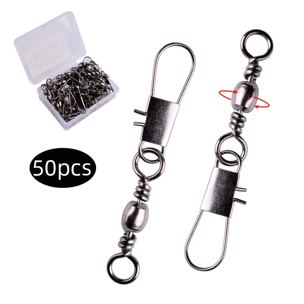 14 Size 50pcs/box Swivels Fishing Connector Pin Barrel Bearing Rolling Swivel Snap Fastlock Clips Fishhook Fishing Tackle