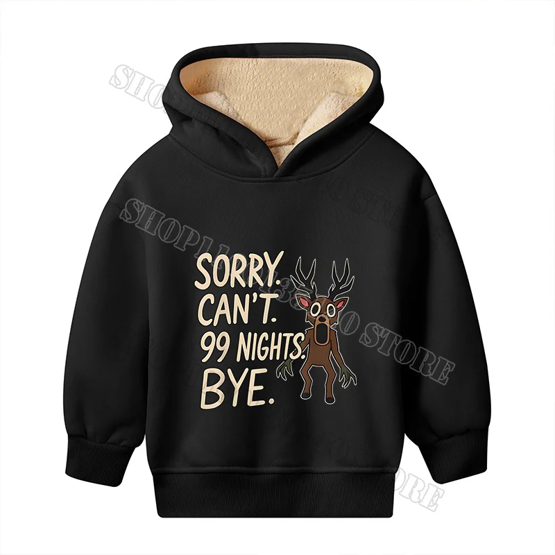 99 ليال في الغابات مقنعين البلوز الأولاد بارد أسود سميكة طويلة الأكمام هوديي الطفل الفتيات عارضة الرياضة الصوف قمم الملابس #5