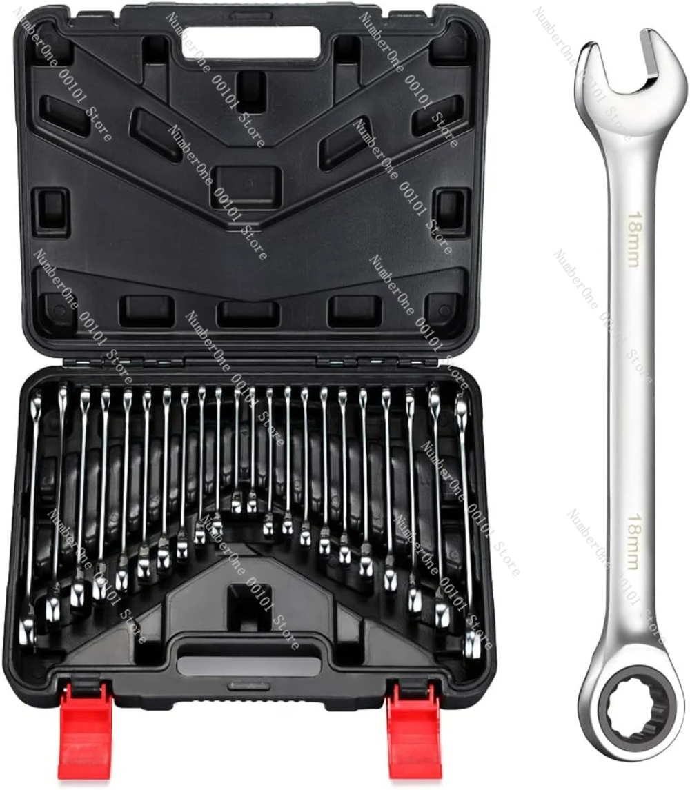 

22-Piece Ratchet Wrenches Chrome Vanadium Steel Ratcheting Wrench Set with Metric and Open End Standard Wrench Set