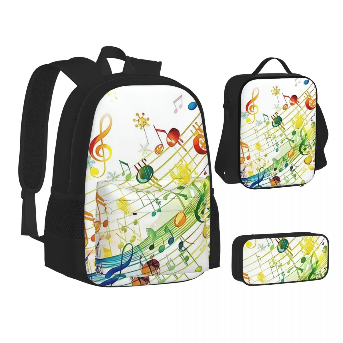 

Abstract Piano Keys With Musical Notes Backpacks Bookbag School Bags Children Rucksack Lunch Bag Pen Bag Three-Piece Set