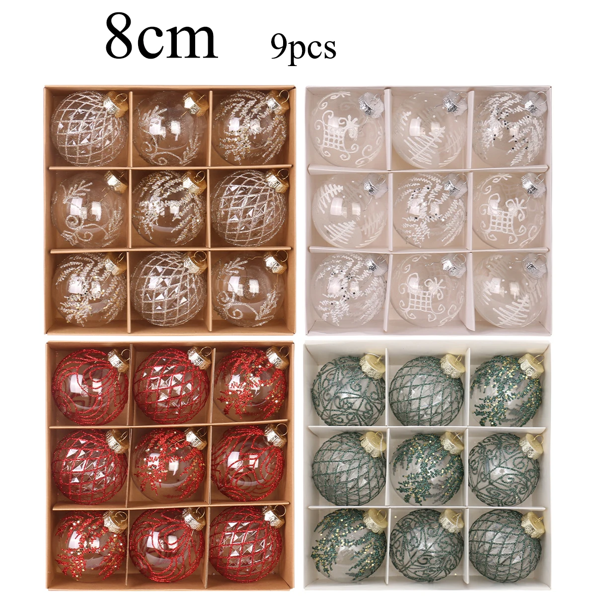 

8cm/9PCS Transparent Christmas Ball Champagne White Red Green Christmas Tree Decorations Home Ornaments Pendant Navidad