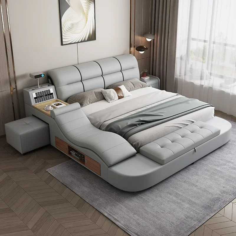 

Nordic High End Double Bed Frame Designer Wood Modern Luxury Headboard Twin Bed King Platform Safe Letto Matrimoniale Furniture