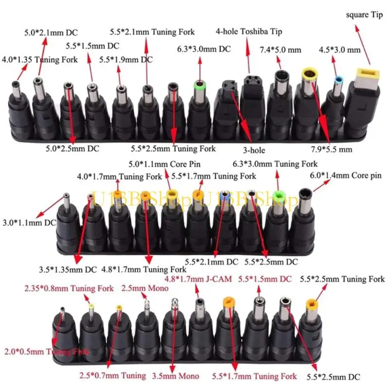U13B PD65W Type C To DC5.5x2.5mm Power Cable 34 Connectors Tips Adjustable Output For Office Travel Home Electronics
