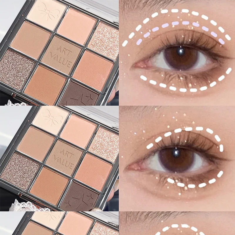 9 色のアイシャドウ パレット オレンジ ブラウン マット アイシャドウ グリッター シャイニー アイシャドウ ハイライター 長期的な目メイクアップ