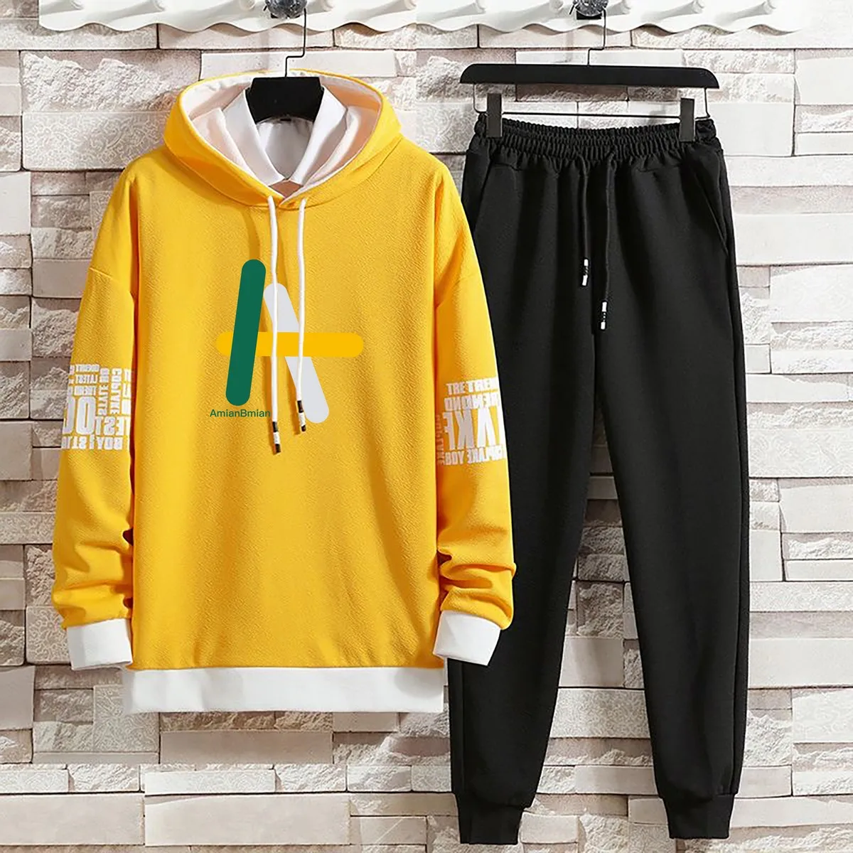 Hoodies Set Summer Autumn Suits Pants Pullover Hat Casual Hood  Print Sweaterhoodie Men Top Long Sleeves New Clothing for Men