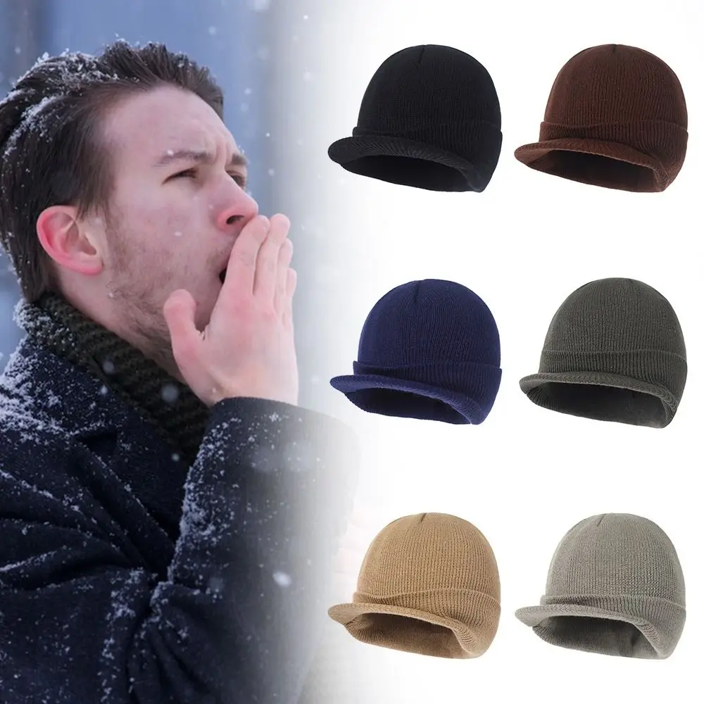 Cold-proof Thickened Men Knitted Cap Ear Protection Windproof Big Brim Hat Neck Warmer Duck Tongue Hat Cycling