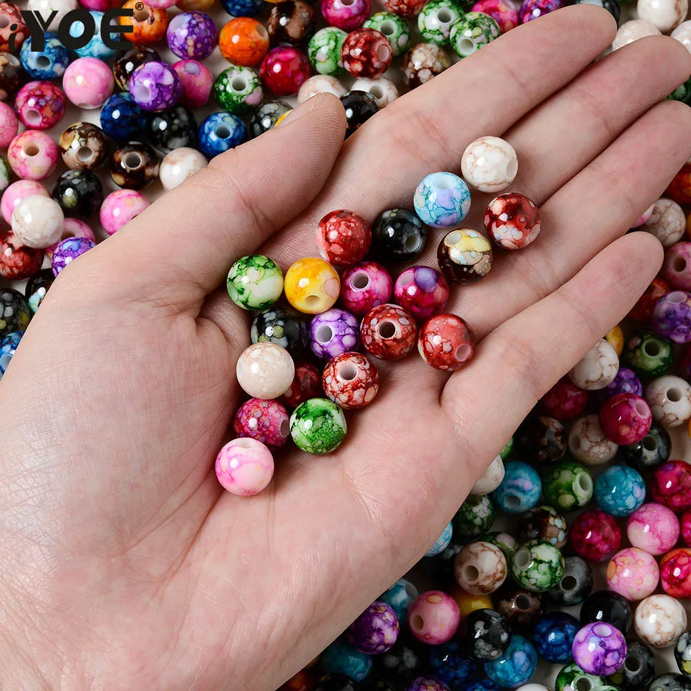 50pcs 8mm Cracked Beads Acrylic Loose Spacer Beads for Jewelry Making Handmade DIY Beaded Bracelet Earring