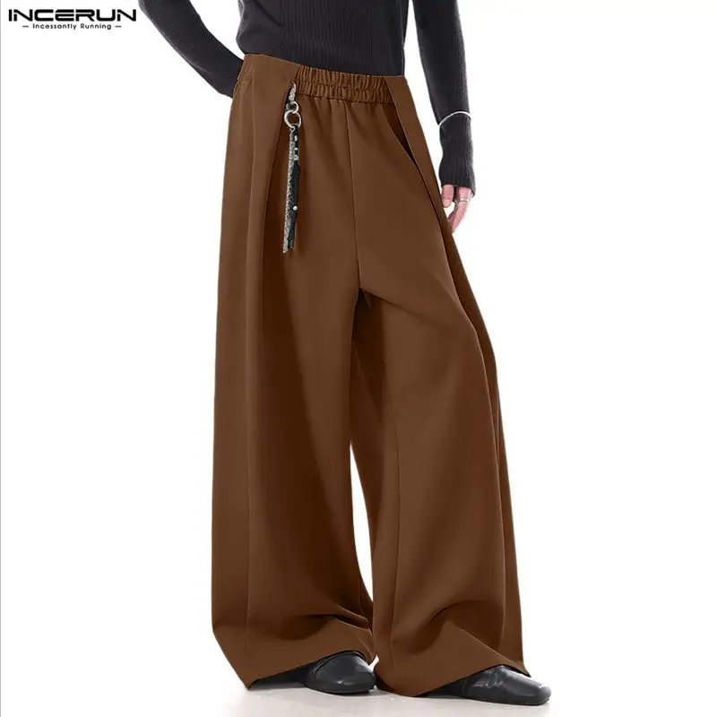 

INCERUN Men Pants Solid Color Joggers Baggy Casual Trousers Men Streetwear Pleated 2026 Fashion Leisure Wide Leg Pants Men S-5XL