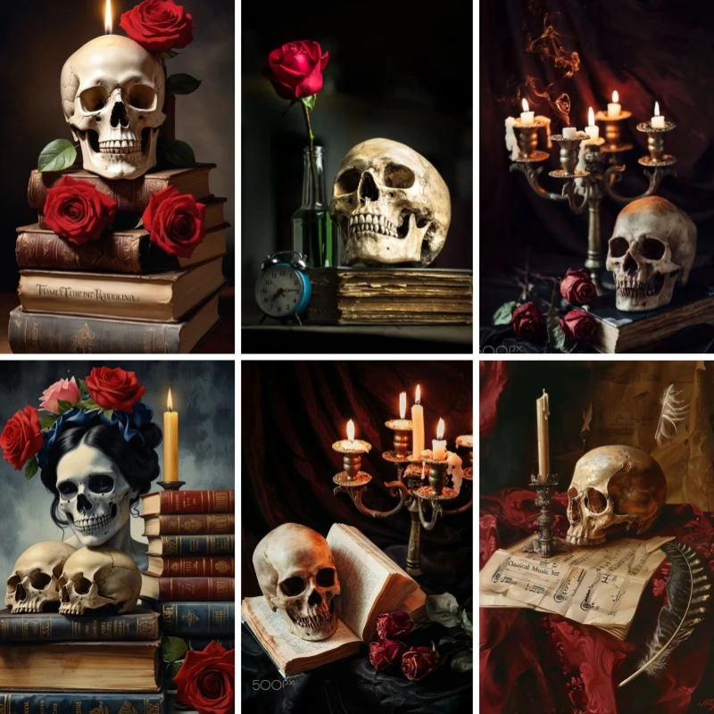 

DIY Diamond Embroidery Set Full Square/Round Diamond Painting Still Life with Human Skeleton Cross Stitch Kit Art Decor Gift