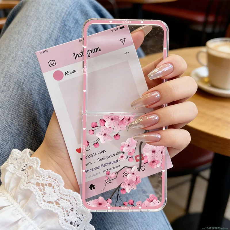 Surrounding Pink Plum Blossom Phone Case for Samsung Z Flip 7 6 5 4 3 Z Flip7 Beautiful Magnolia Flowers Hard PC Back Cover