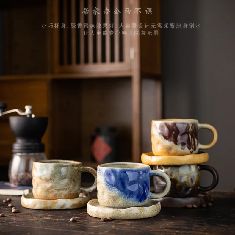 

Retro ceramic coffee cup, water cup, afternoon tea cup, mug, kiln change, a cup and a plate of coarse pottery can be printed