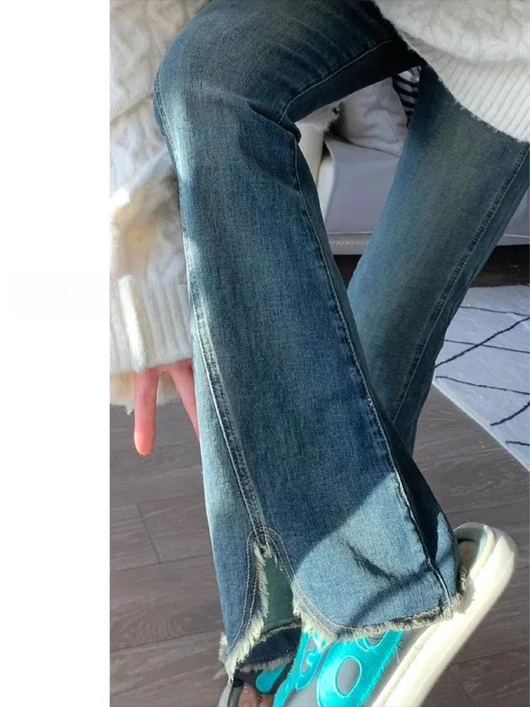 

Американские ретро-джинсы с высокой талией и широкими штанинами для женщин, весенние, больших размеров, для фигуры типа «груша», утягивающие, из денима, повседневные, износостойкие