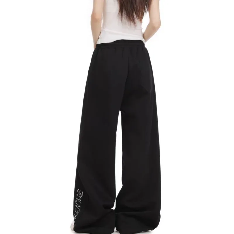 Calça feminina vintage com estampa de letras, cintura alta, americana, dança de rua, inverno, nova moda para mulheres