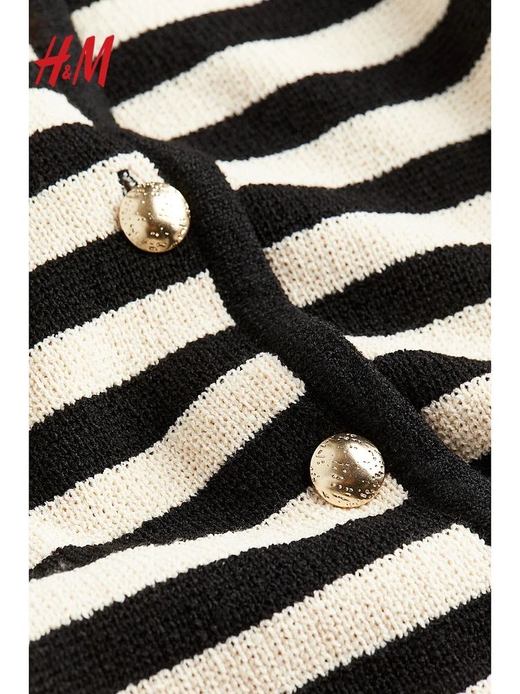

H&M Women's Knitted Sweater round Ne Striped Faion Outerwear Cardigan Polyester Viscose Nylon Blend Autumn 2023 Collection