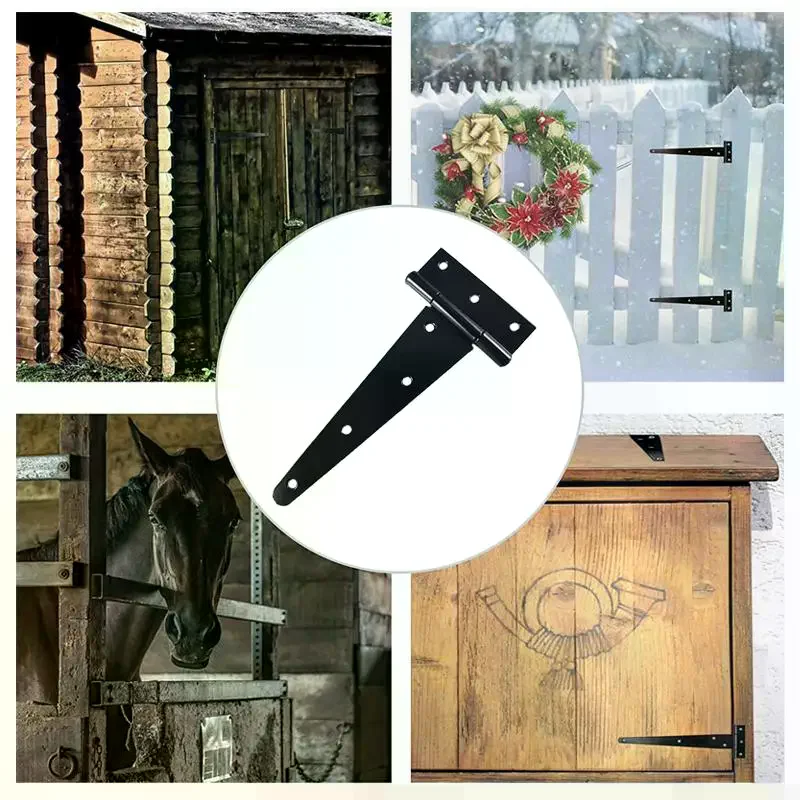 2pcs Heavy Duty Black T Shape Iron Hinges Galvanized Door Gate Hardware Hinges Shed Cabinet Barn Room Strap Hinge With Screw