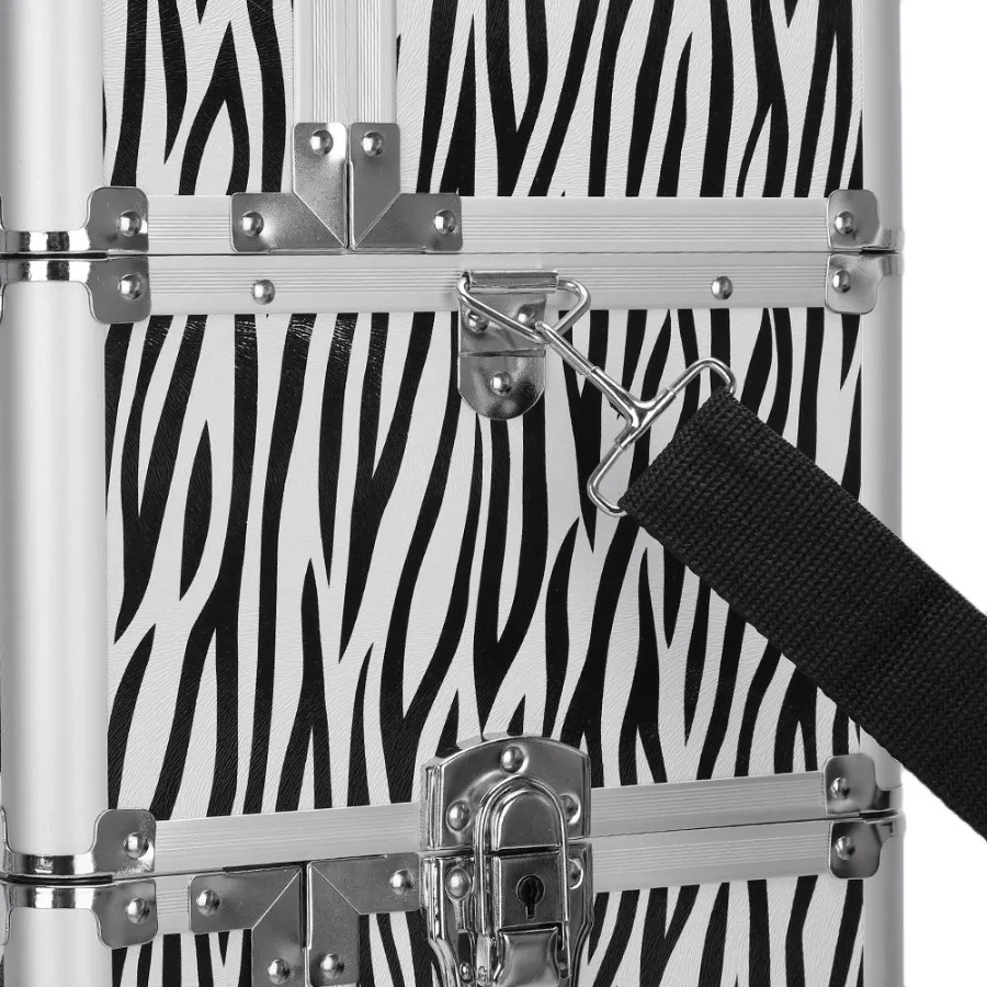 3-in-1-Etui für Kosmetika und Make-up aus Aluminium, Tattoo-Box, weißer Zebramuster