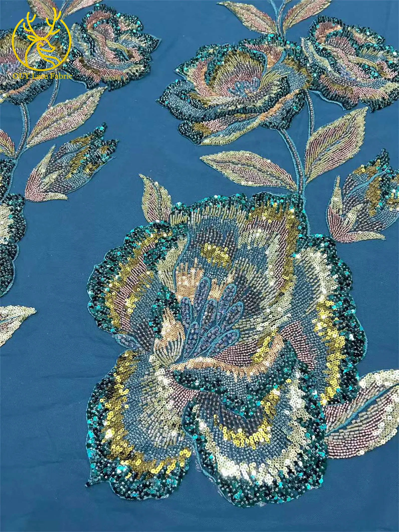 Nigeria Große Blumen Perlen-Spitzenstoff 2026 Luxuriöser Afrikanischer Spitzenstoff 5 Yards Französischer Pailletten-Spitzenstoff für Party- und Abendkleider – Detail 16