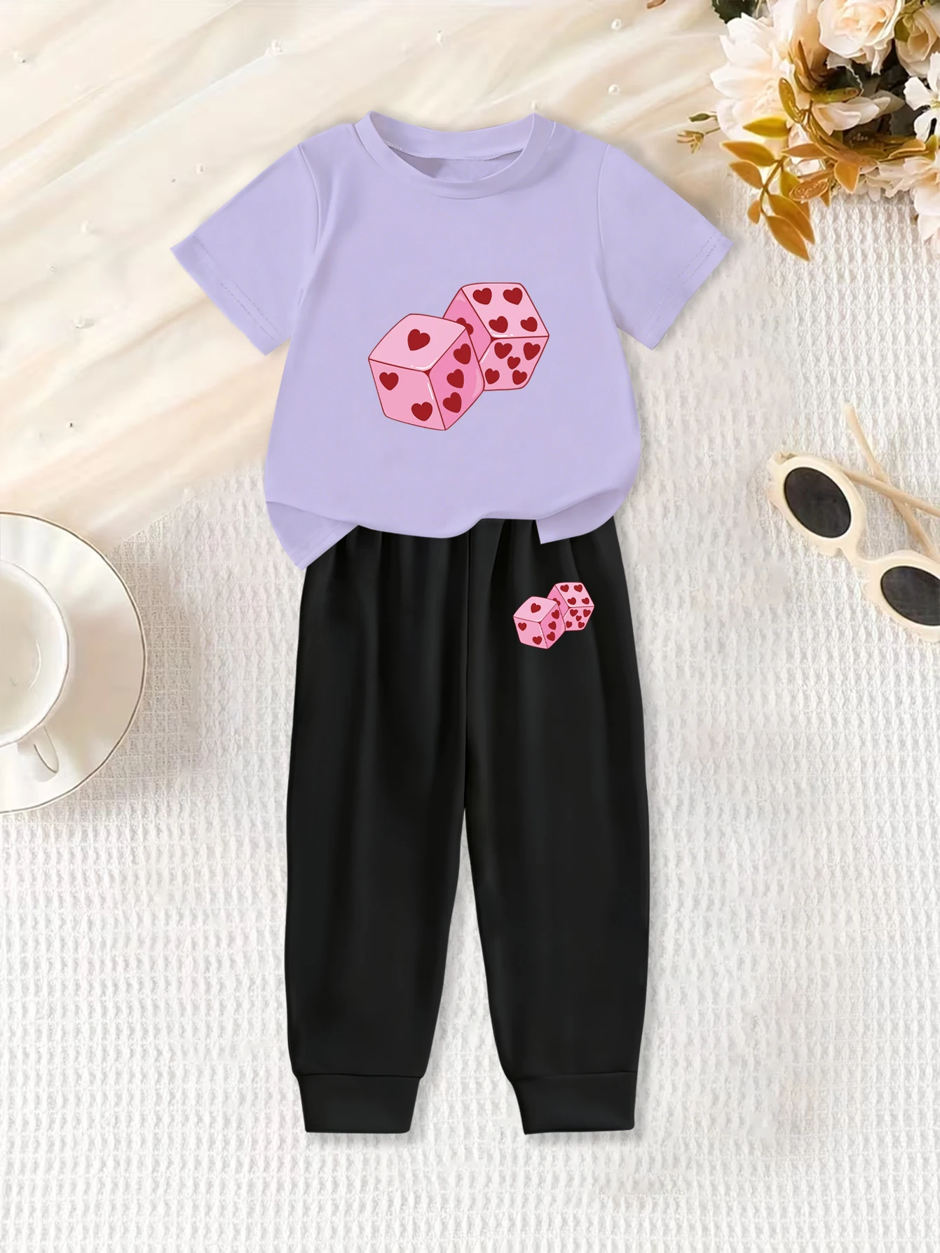 

2 предмета: Летний милый милый наряд из 2 предметов для девочек на День святого Валентина с рисунком в виде кубиков в форме сердца