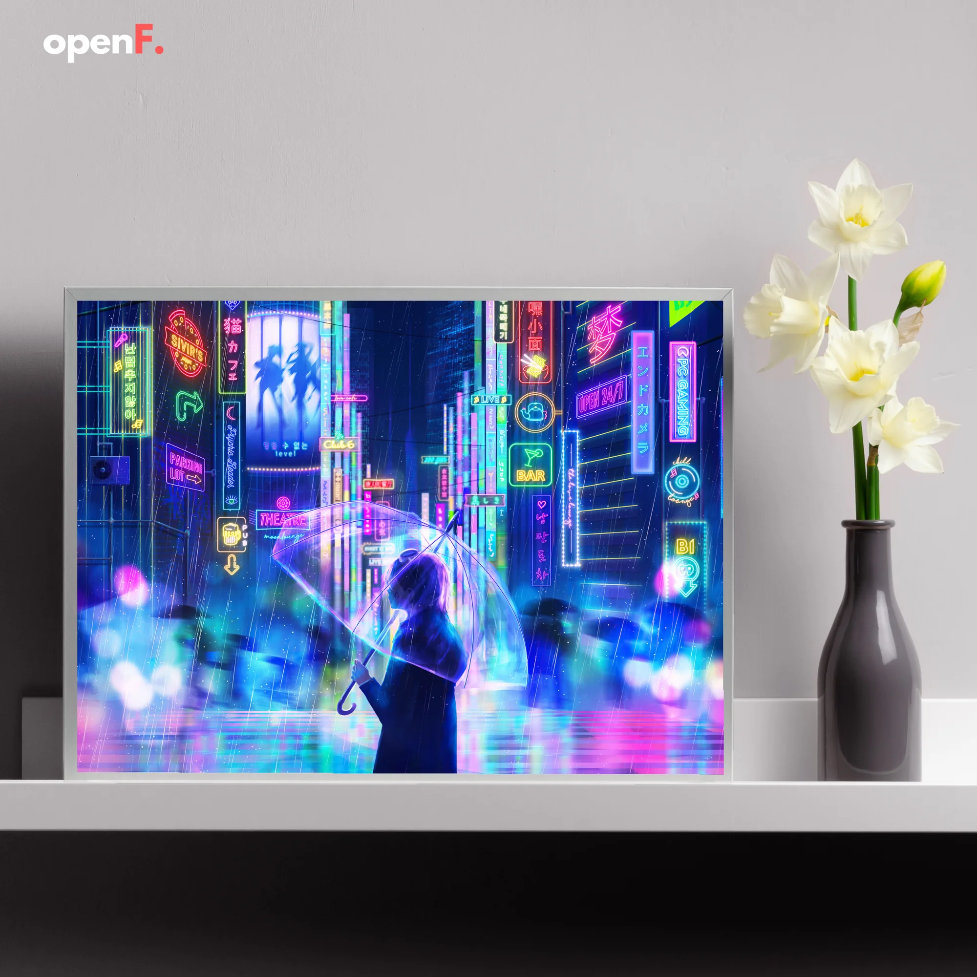 Peinture de néons LED Anime pour filles, photos HD, lunette étroite simple, prise de procureur, gradation, décoration d'intérieur unique, cadeaux, lampe d'humeur