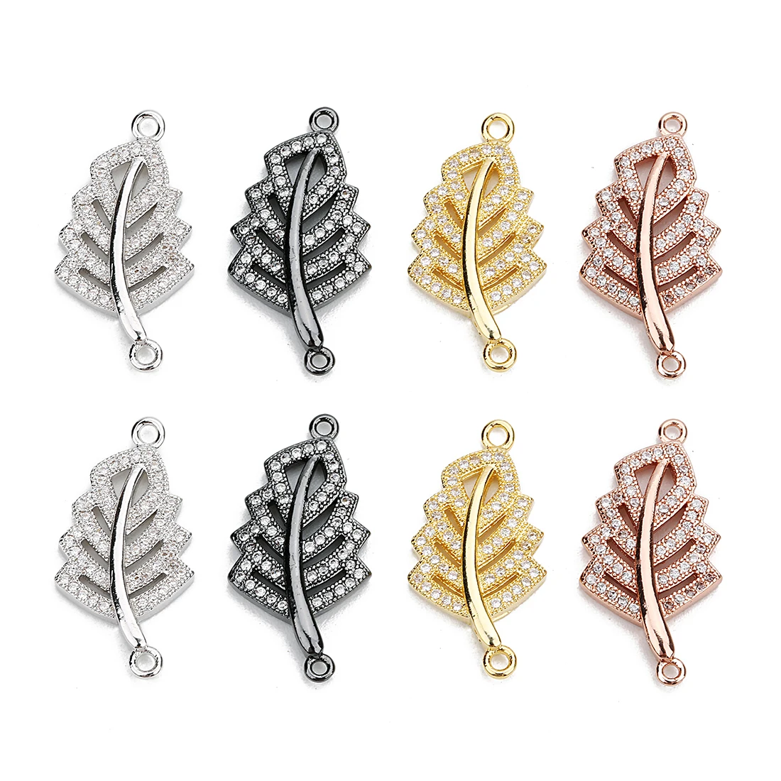 2 יח'\חבילה מצופה נחושת זהב אמיתי זירקון עלה תליון עץ מתכת מחבר עלי עלי מתכת עבור תכשיטים