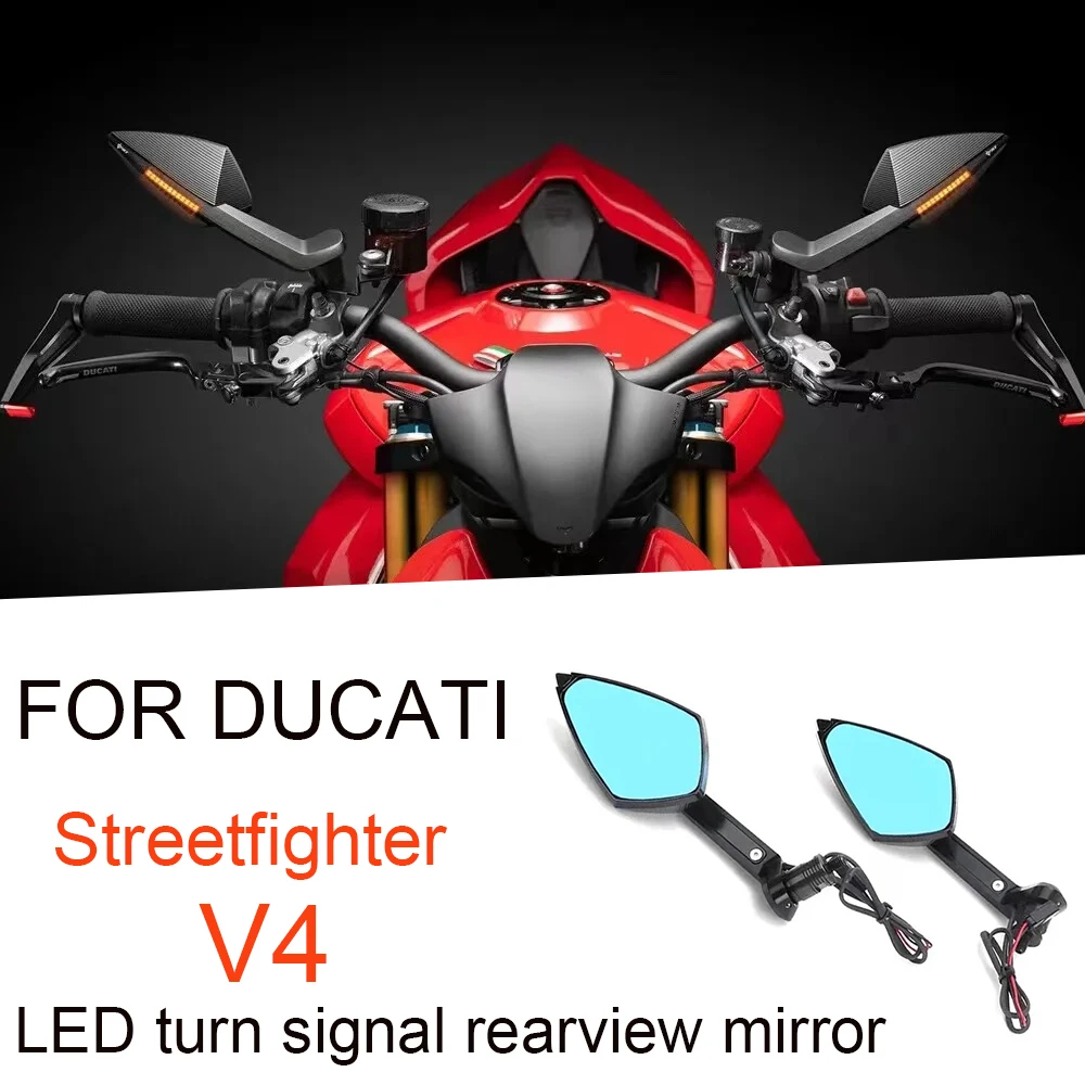 For Ducati Streetfighter V4 Motorcycle Adjustable Side Mirrors With LED Turn Signal Indicator StreetfighterV4 Rearview Mirrors