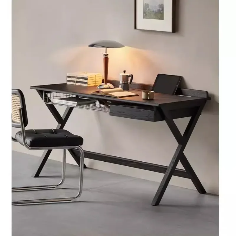 

Log Ink Shadow Desk Black Solid Wood Computer Student with Drawers Home Study Simple Modern Desk