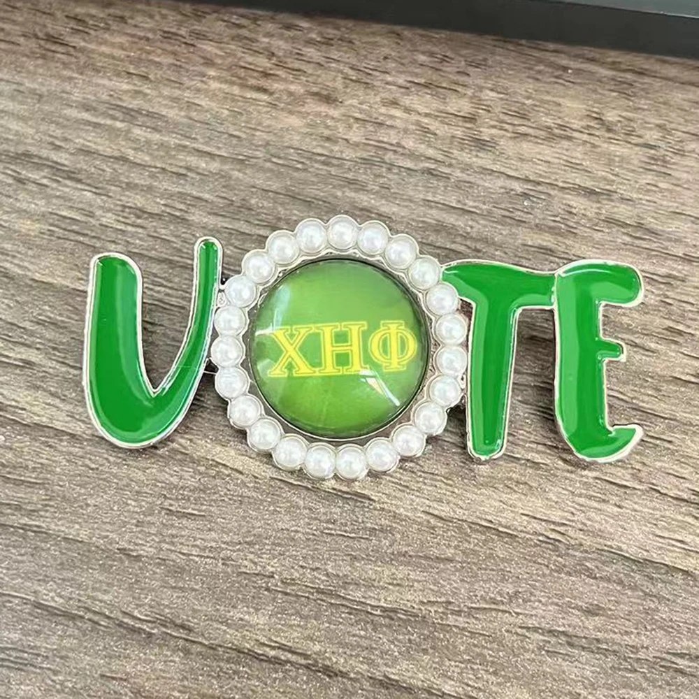 Chi Eta Phi Women's Pearl VOTE Green Brooch Jewelry