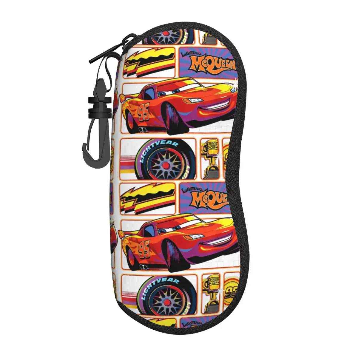 Cars Lightning McQueen Grid Glasses Case Unisex Convenient Zipper Reading Storage Box Ultra Eye Contacts Case