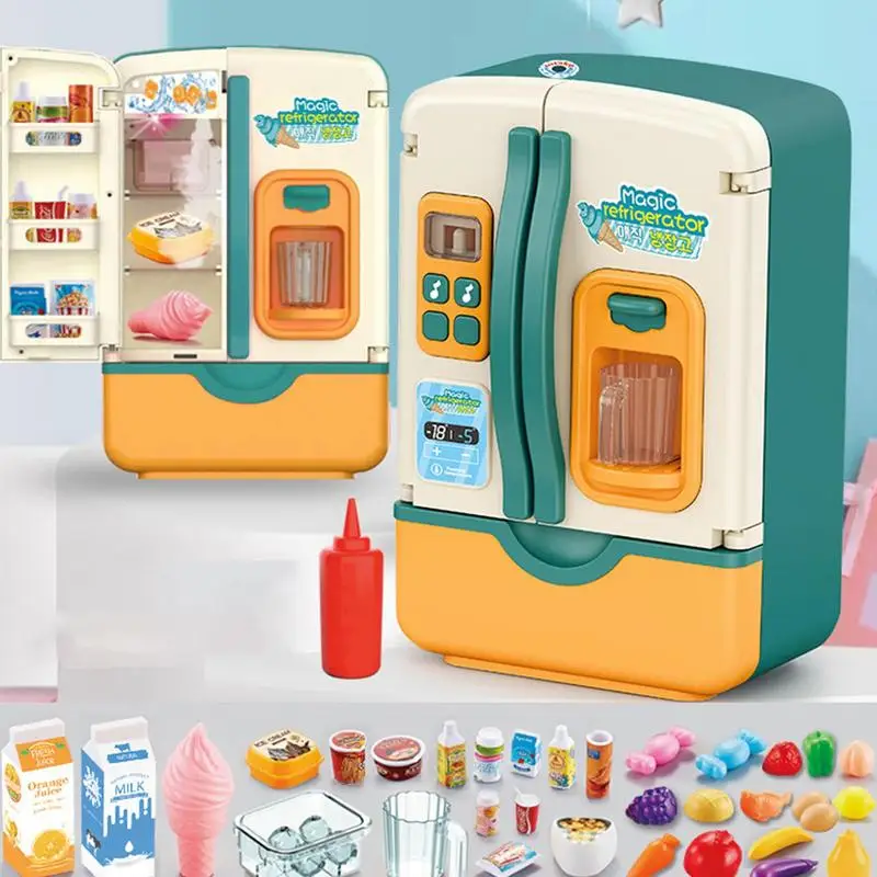 

39pcs Mini Double Door Refrigerator Toys Simulation Pretend Play House Dollhouse Toys Set Role Play Birthday Gifts For Kids Girl