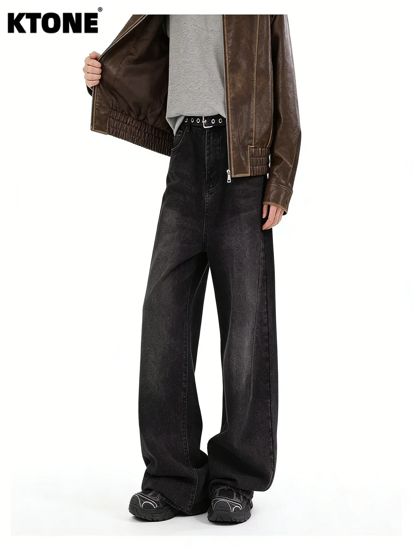 

Мужские свободные черные джинсы в стиле Drip Fashion, оригинальные уличные брюки без аксессуаров и ремней.