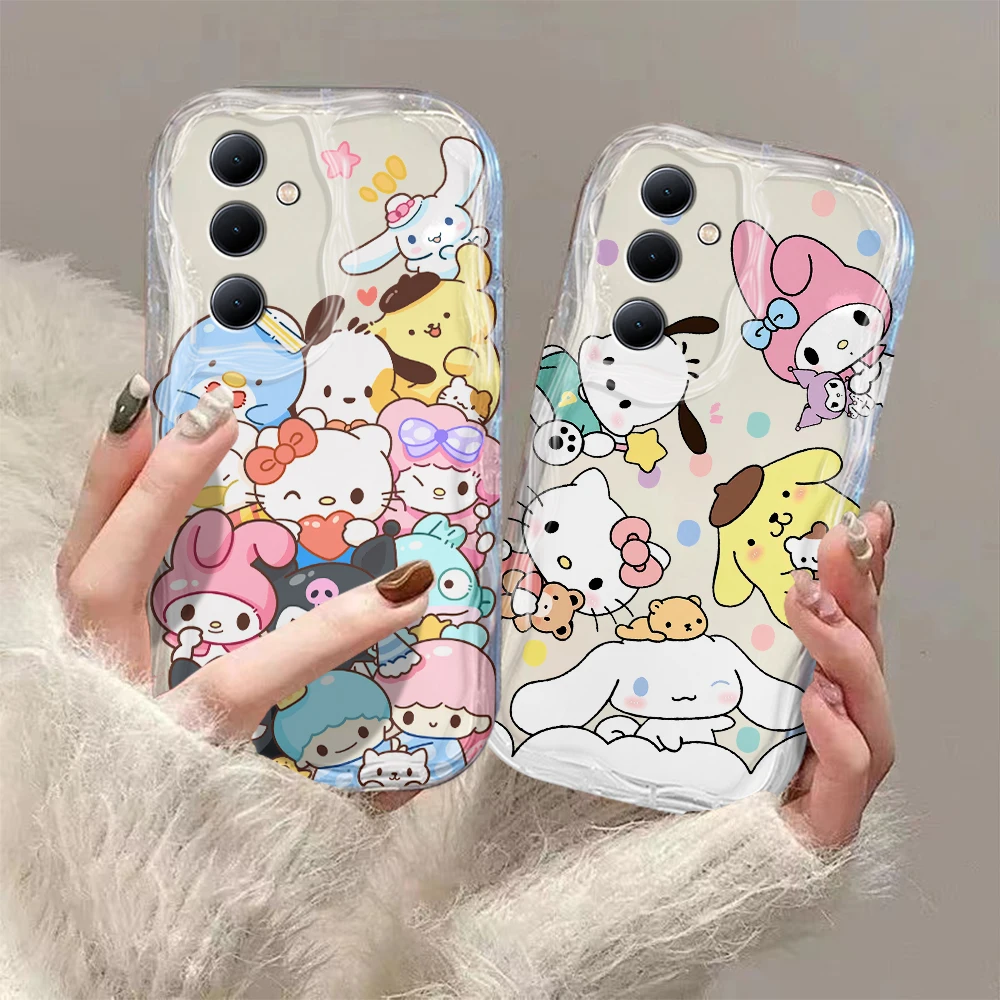 Sanrios Hellos Kittys melodys 3D Wave Phone Case For Samsung Galaxy S24 S23 S21 S20 FE Plus Ultra 4G 5G Soft Silicone Back Cover