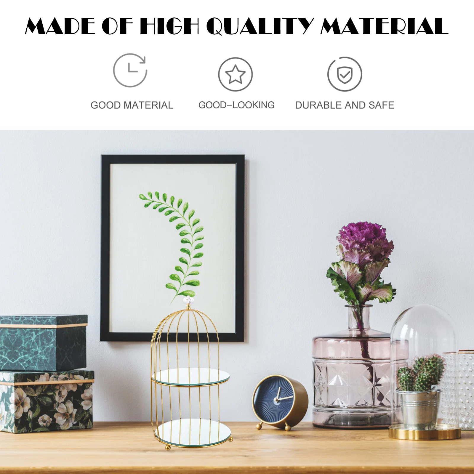 

Mirror Finish Bird Cage Shaped Makeup Organizer Double Layer Metal Tray For Cosmetics Perfume Display Dresser Vanity Iron