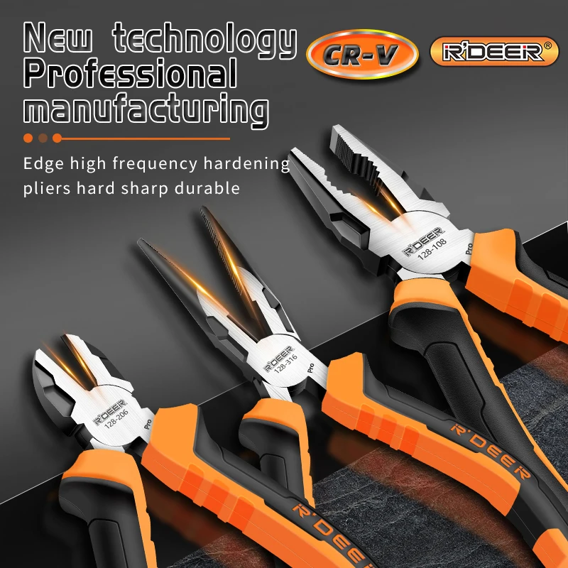 R'DEER 3pcs Pliers Set Combination Long Nose Diagonal Cutting Pliers Chrome Vanadium High Hardness for Home Electrician Tool