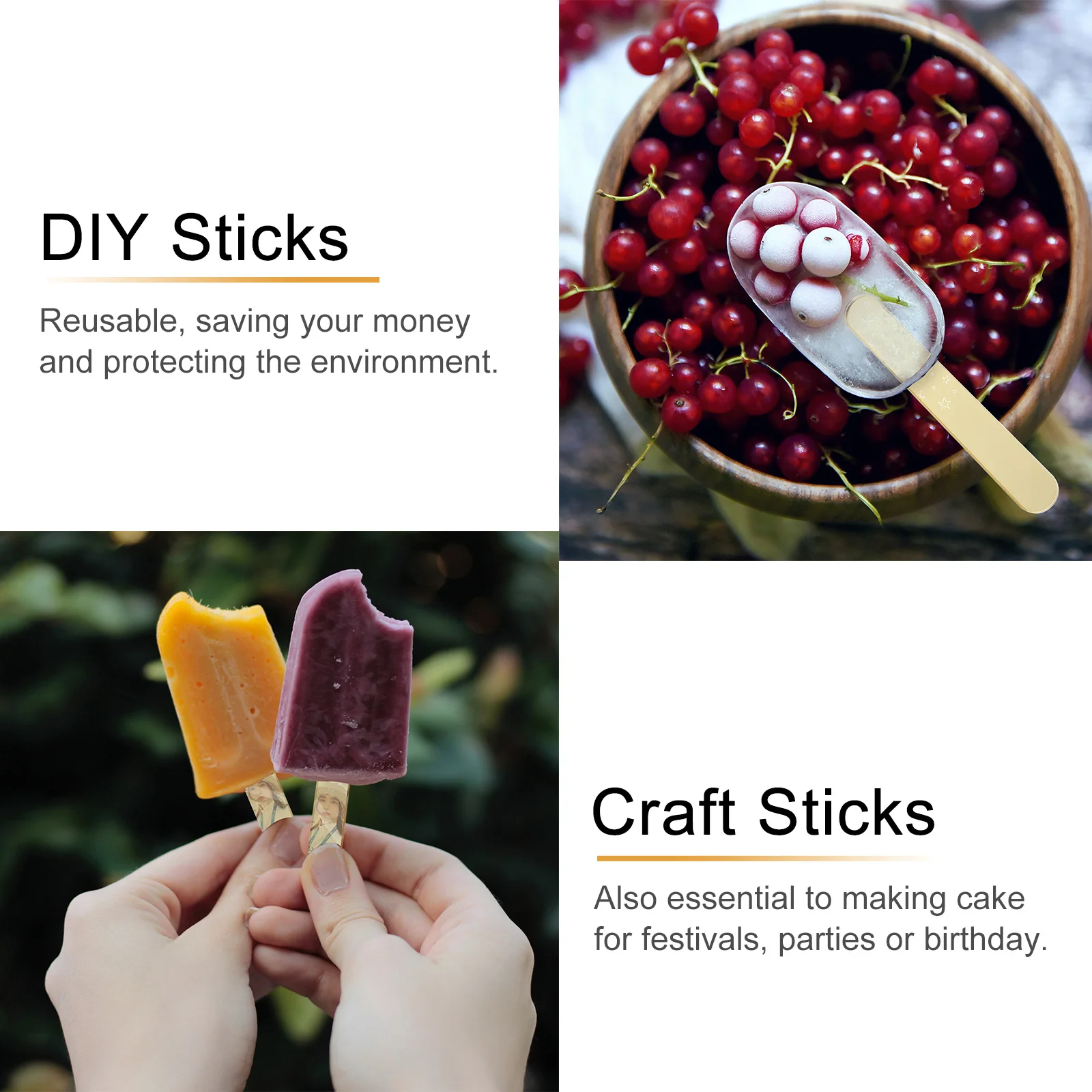 

20Pcs Ice Cream Stick Natural Creative Popsicle Stick DIY Tool Cake Supplies Crafting Props Dessert Accessories