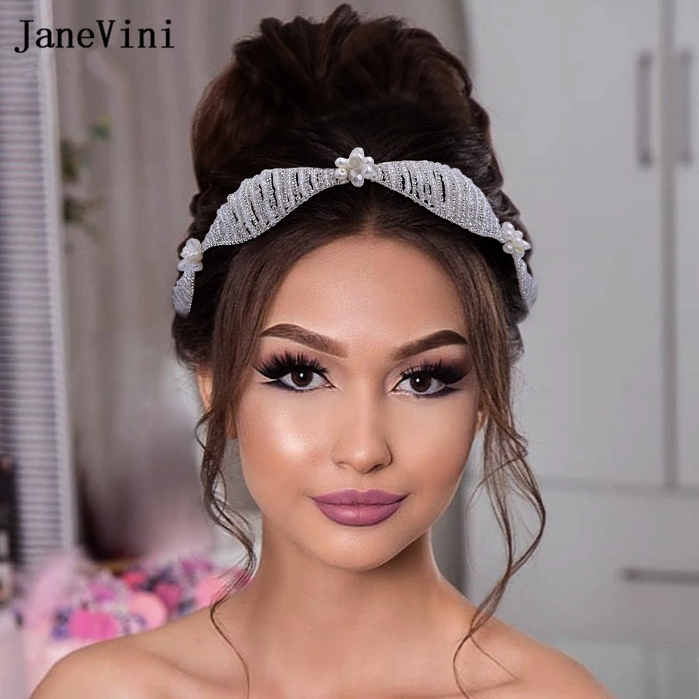 

JaneVini Fashion Handmade Beaded Headband Bridal Wedding Crowns Hair Accessories Hair Band Tiaras Crystal Headpiece Hair Jewelry