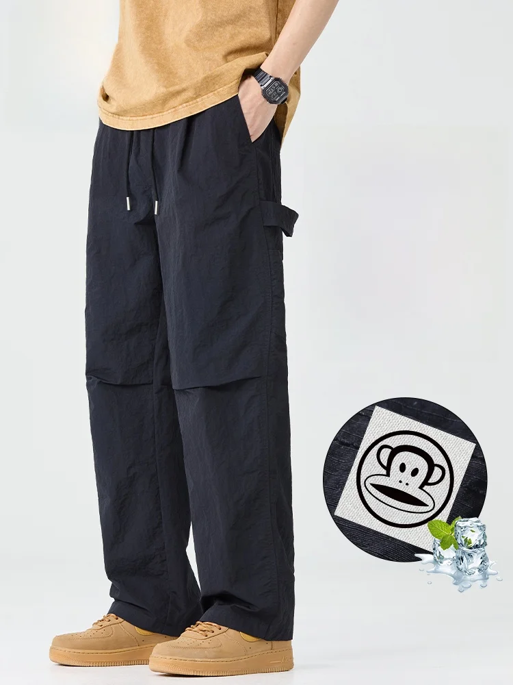 

PaulFrank Ice Silk Men's Casual Pants Summer Thin Straight Leg Loose Fit Workwear Trousers Comfortable Breathable Lightweight