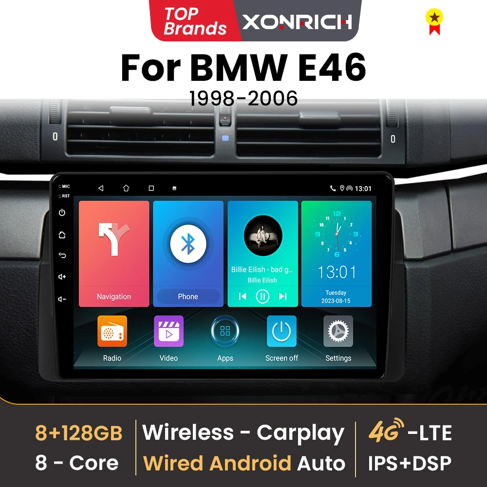 9 pollici IPS Schermo Android 14 Autoradio Lettore Per BMW E46 M3 318/320/325/330/335 Wireless CarPlay Multimediale 4G WIFI DSP GPS