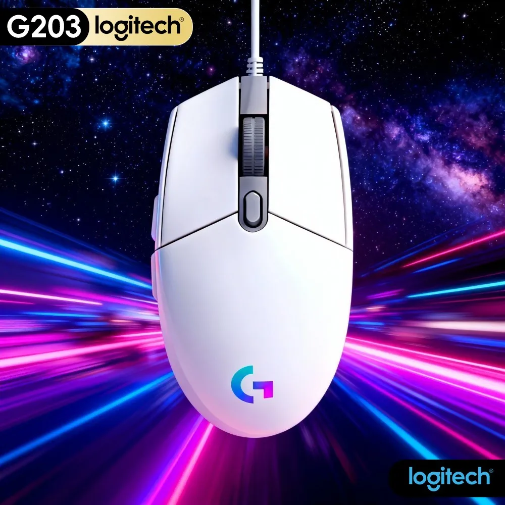 Logitech G203 Wired Gaming Mouse Multi‑Gear DPI Shift Ergonomic Shape Glowing RGB Anti‑Slip Pads USB Laptop Pc